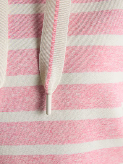 Joules Milbourne Pink & Cream Striped Hoodie - Cotton Blend Ladies Hooded Sweatshirt with Drawcords and Kangaroo Pocket