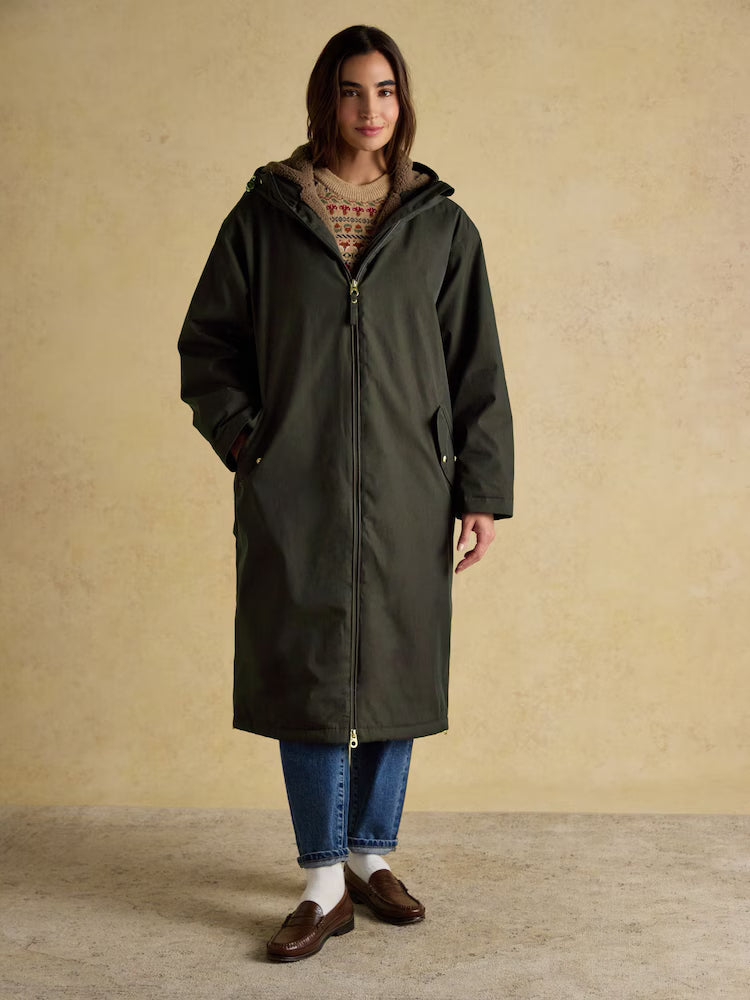 Joules Coverall Green Oversized Fleece Lined Waterproof Coat