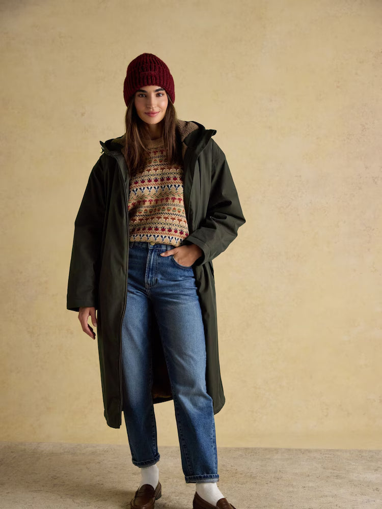 Joules Coverall Green Oversized Fleece Lined Waterproof Coat