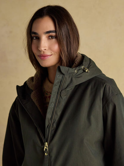 Joules Coverall Green Oversized Fleece Lined Waterproof Coat