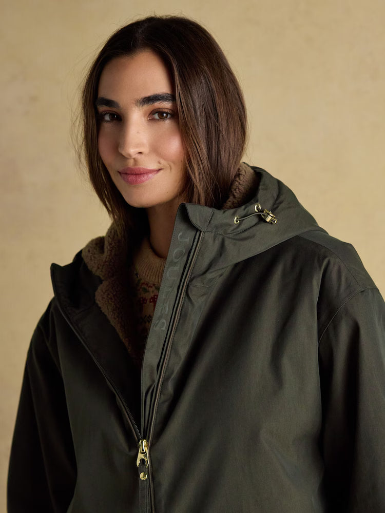 Joules Coverall Green Oversized Fleece Lined Waterproof Coat
