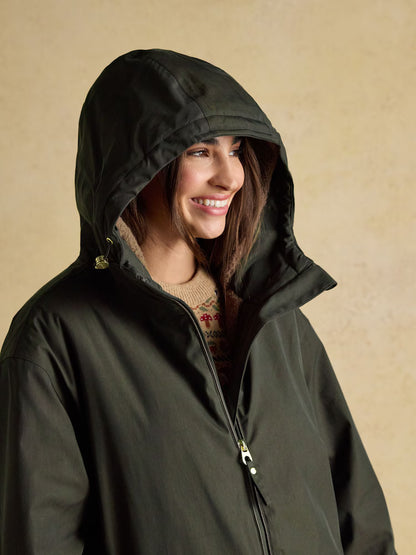 Joules Coverall Green Oversized Fleece Lined Waterproof Coat