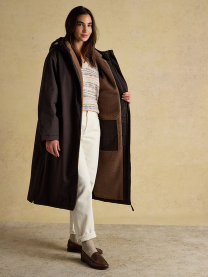 Joules Coverall Brown Oversized Fleece Lined Waterproof Coat