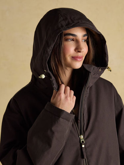 Joules Coverall Brown Oversized Fleece Lined Waterproof Coat