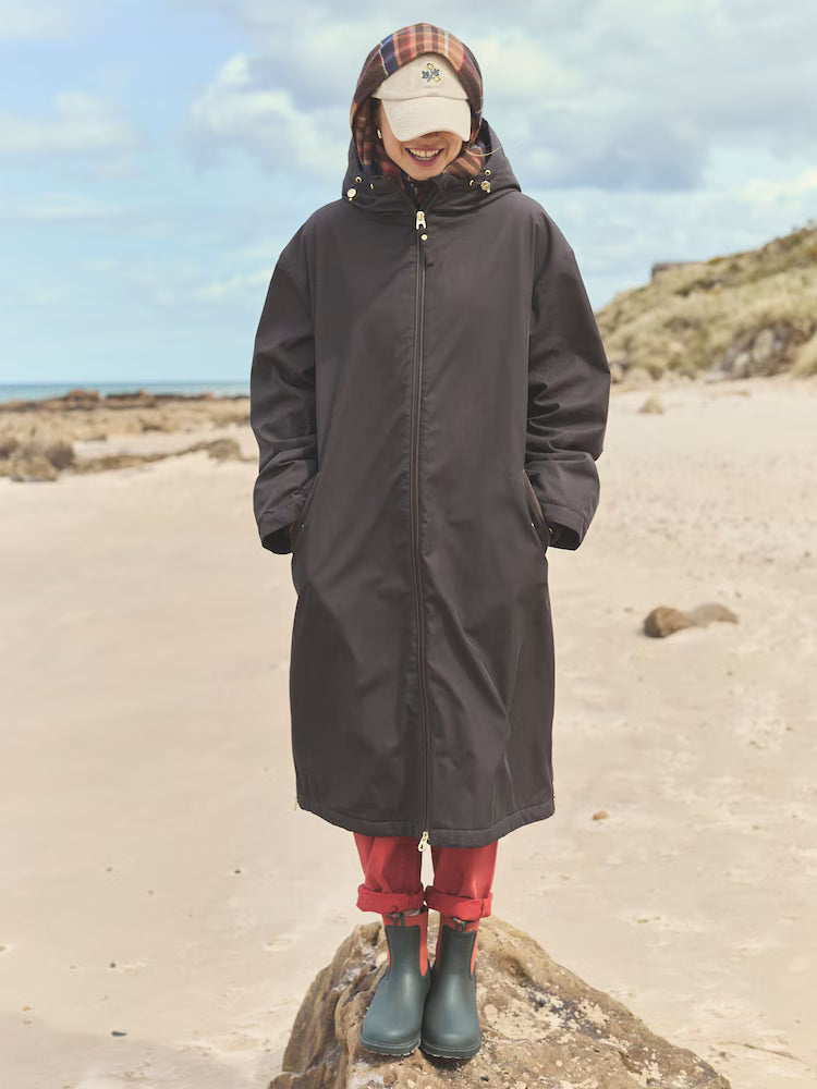 Joules Coverall Brown Oversized Fleece Lined Waterproof Coat