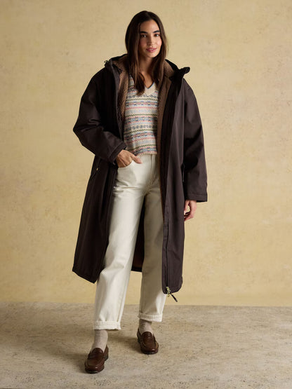 Joules Coverall Brown Oversized Fleece Lined Waterproof Coat