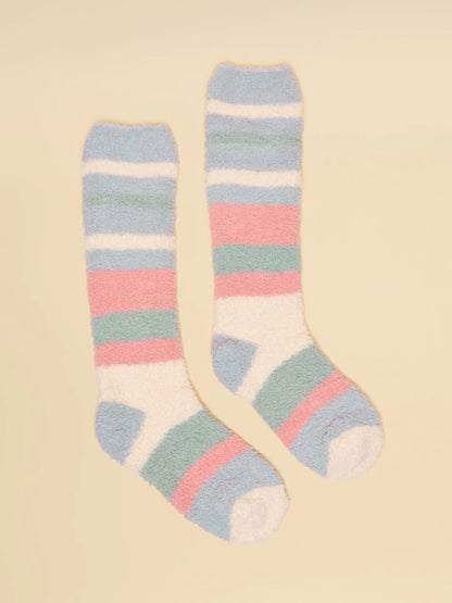 Joules Fluffy Socks - Pastel Striped Cozy Socks for Women