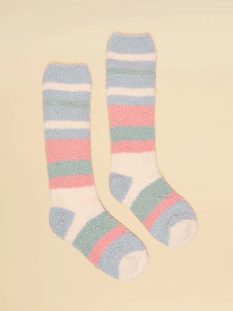 Joules Fluffy Socks - Pastel Striped Cozy Socks for Women