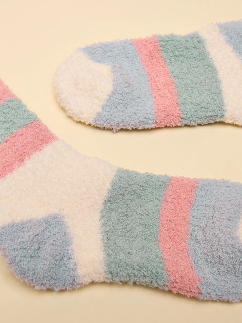 Joules Fluffy Multi Neutral Socks - Pastel Striped Cozy Socks for Women - Equiflair Saddlery