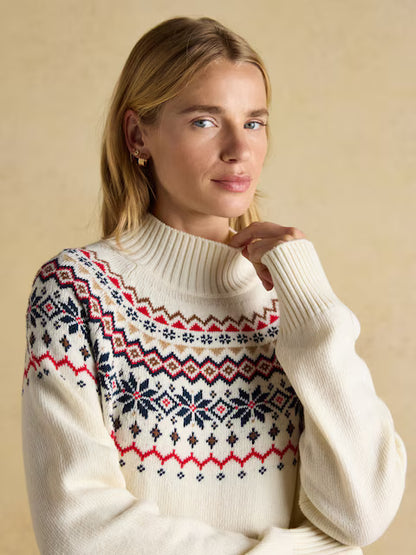 Joules Alba Cream Fairisle High Neck Cotton-Blend Jumper