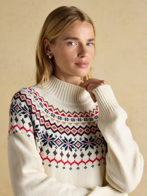 Joules Alba Cream Fairisle High Neck Cotton-Blend Jumper