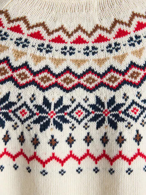Joules Alba Cream Fairisle High Neck Cotton-Blend Jumper