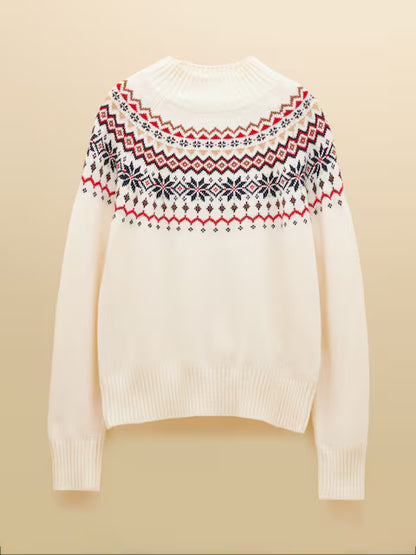 Joules Alba Cream Fairisle High Neck Cotton-Blend Jumper