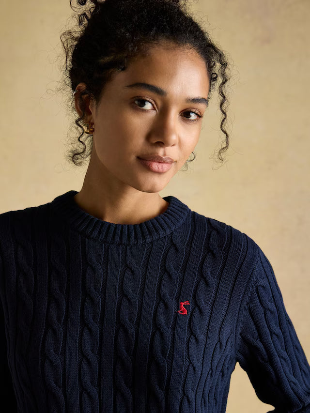 Joules Navy Cable Knit Cotton Jumper: Classic Women's Sweater
