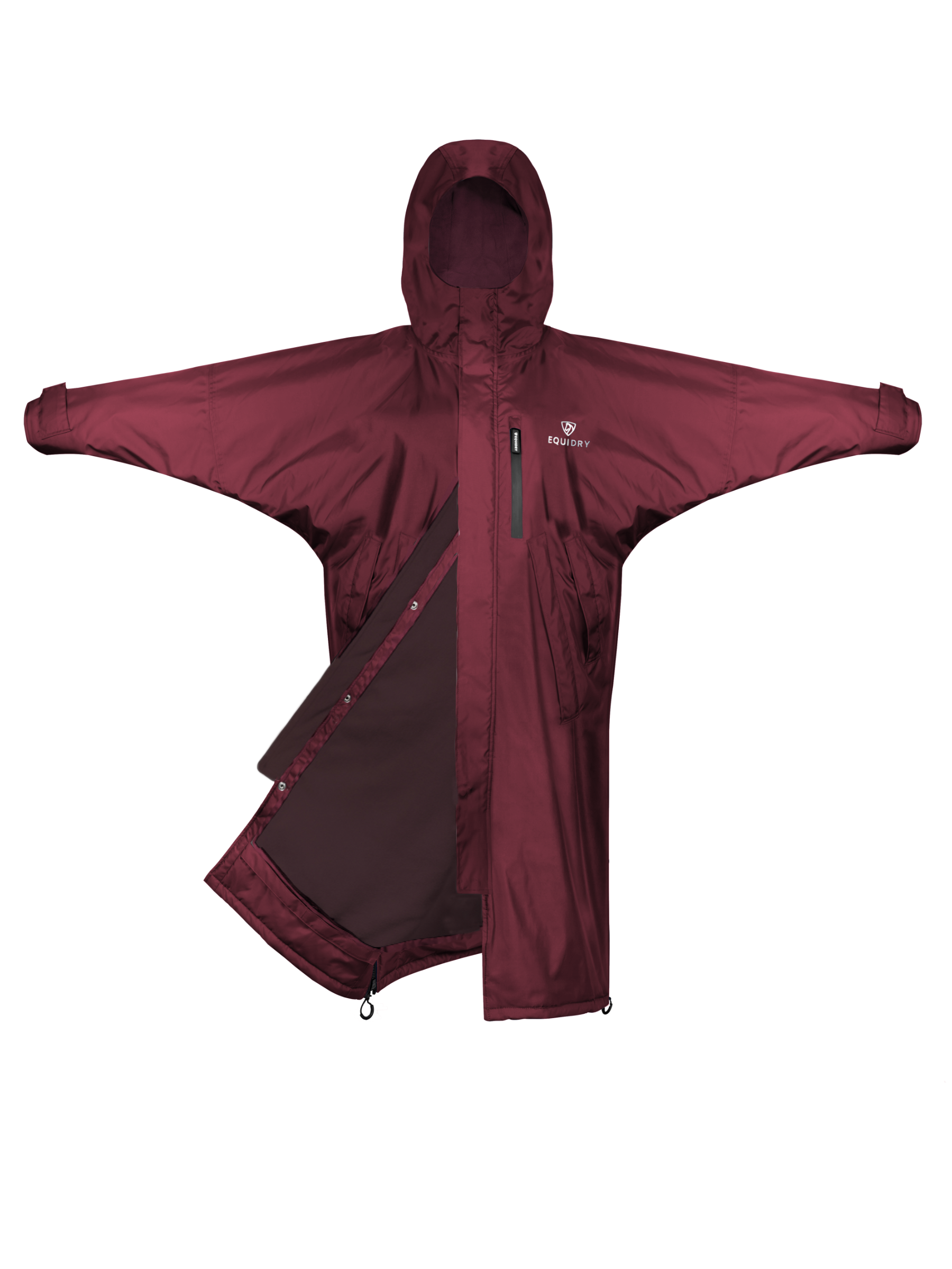 EQUIDRY women's thin fleece long waterproof horse riding coat in plum/plum