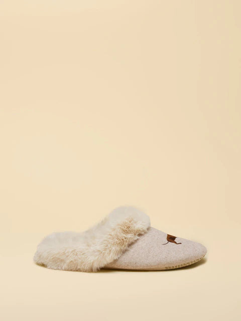 Joules Slippet Luxe Oatmeal Slippers - Faux Fur Lined, Embroidered Icon