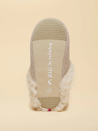 JOULES SLIPPET LUXE OATMEAL SLIPPER: Faux Fur Lined, Textured Sole - Comfy Women's Slippers by Equiflair