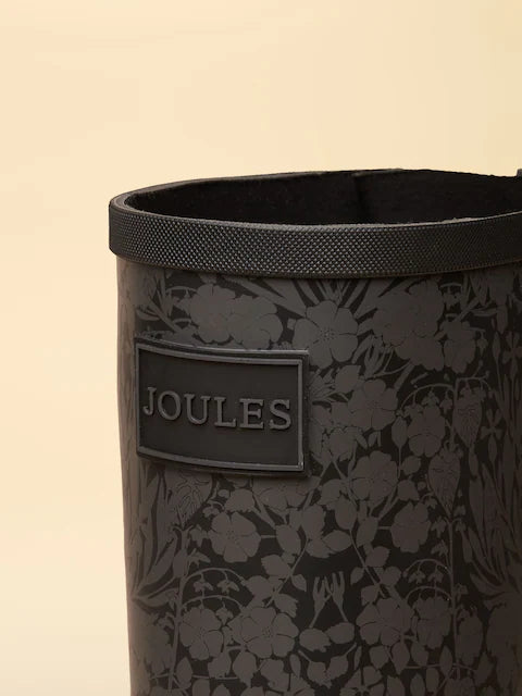Joules Black Floral Print Wellies: Waterproof Adjustable Tall Wellies for Women - Equiflair