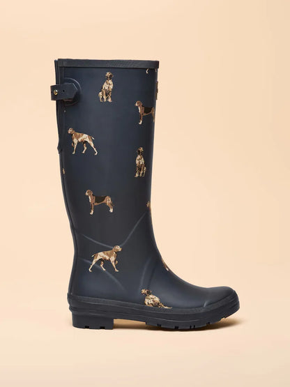 JOULES Navy Dog Print Wellies: Adjustable Waterproof Wellington Boots