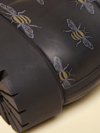 Joules Wistow Black/Gold Printed Adjustable Mid Calf Wellies