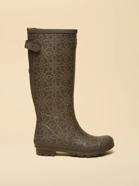 JOULES Brown Printed Tall Wellies - Adjustable, Waterproof Boots for Women - Equiflair