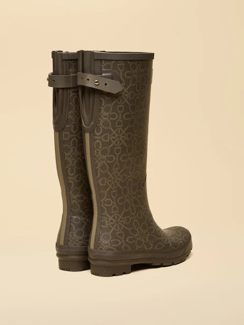 Joules Printed Brown Tall Adjustable Wellies: Waterproof Rain Boots for Women