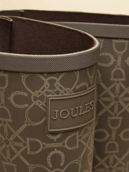 JOULES Printed Brown Adjustable Tall Wellies - Equestrian Style Waterproof Wellington Boots