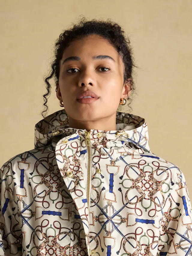 Joules Holkham Horse Tack Stone Waterproof Packable Raincoat in Recycled Polyester