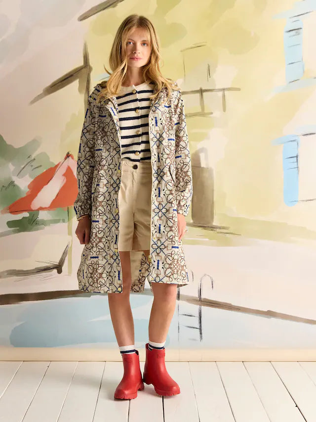 JOULES Holkham Waterproof Raincoat - Horse Tack Stone Pattern. Packable, stylish women's coat from Equiflair.