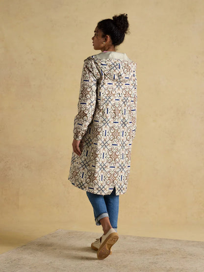 JOULES Holkham Horse Tack Stone Waterproof Packable Raincoat Women's - Stylish Back View