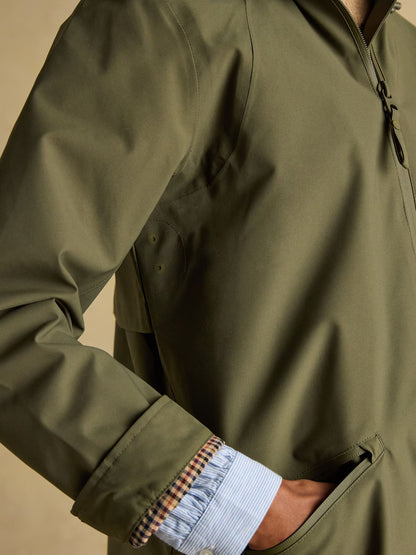 Joules Rainaway Khaki Green Lightweight Waterproof Longline Raincoat with Hood