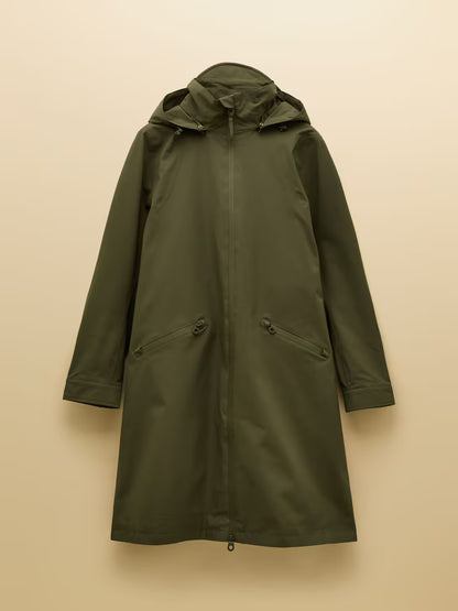 Joules Rainaway Khaki Green Lightweight Waterproof Longline Raincoat with Hood