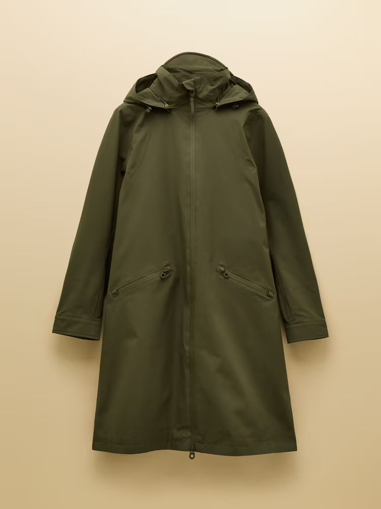 Joules Rainaway Khaki Green Lightweight Waterproof Longline Raincoat with Hood