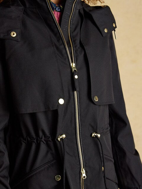 Joules Elbridge Black Waterproof Coat with Hood - Women's Stylish and Versatile Rain Jacket