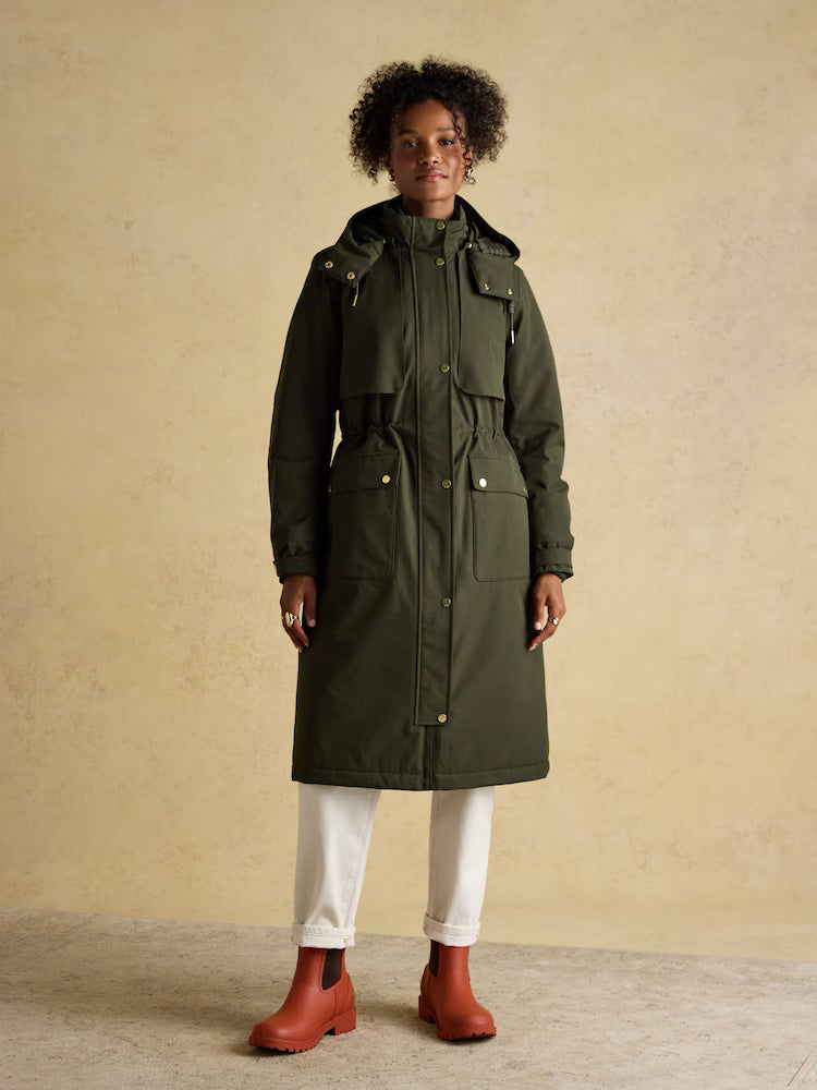 Joules Warmwell Green Waterproof Fleece Lined Raincoat with Hood