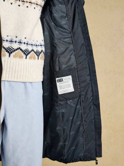 Joules Pembury Navy Showerproof Longline Padded Coat with Hood