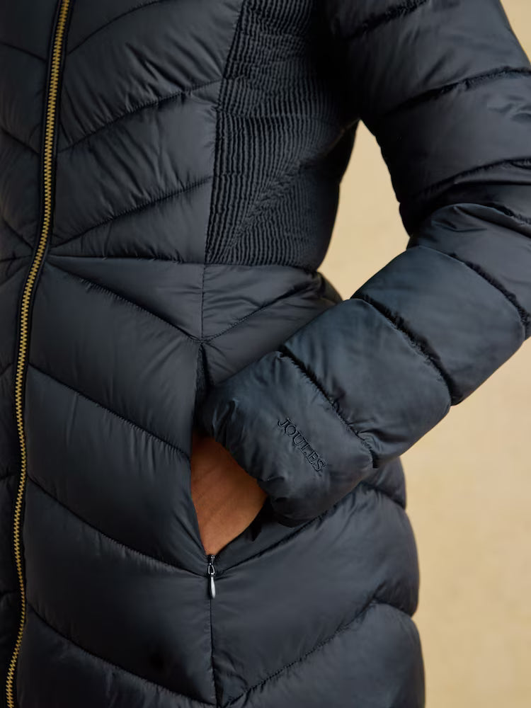 Joules Pembury Navy Showerproof Longline Padded Coat with Hood