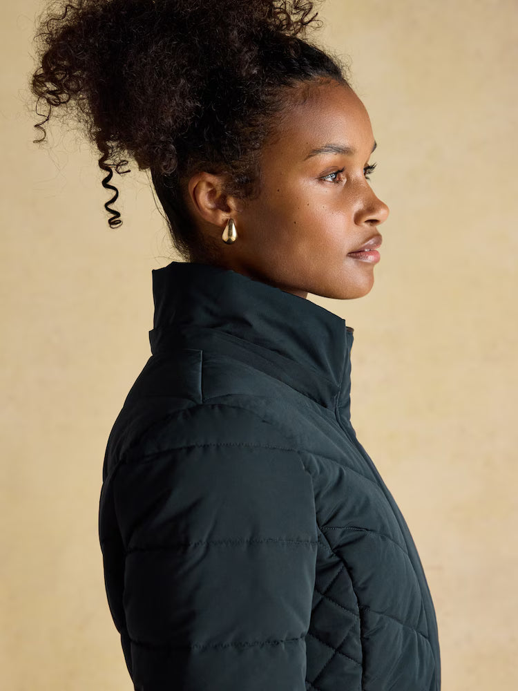 Joules Aspen Navy Showerproof Longline Padded Coat with Faux Fur Hood