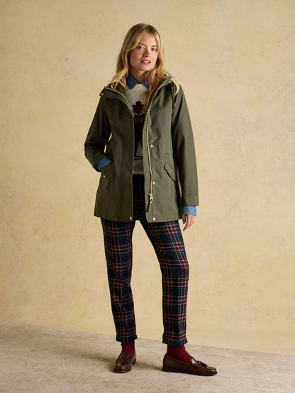 Joules Portwell Green Waterproof Raincoat With Hood and Adjustable Waist