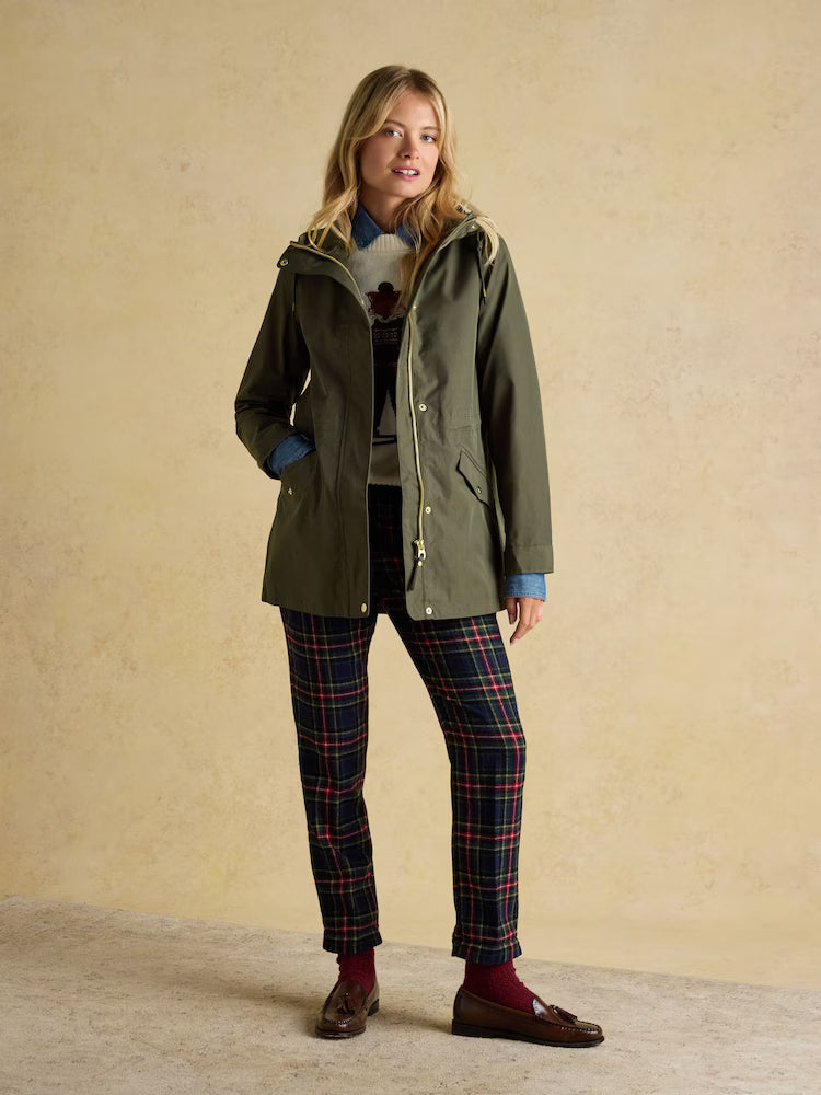 Joules Portwell Green Waterproof Raincoat With Hood and Adjustable Waist