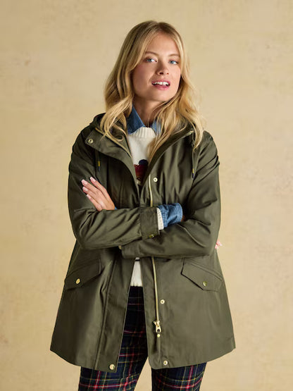 Joules Portwell Green Waterproof Raincoat With Hood and Adjustable Waist