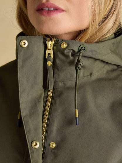 Joules Portwell Green Waterproof Raincoat With Hood and Adjustable Waist