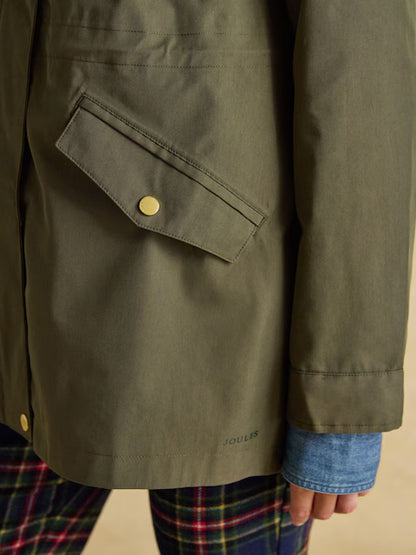 Joules Portwell Green Waterproof Raincoat With Hood and Adjustable Waist