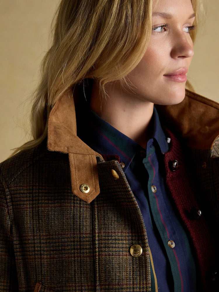 Joules Contemporary Brown Check Tweed Fieldcoat