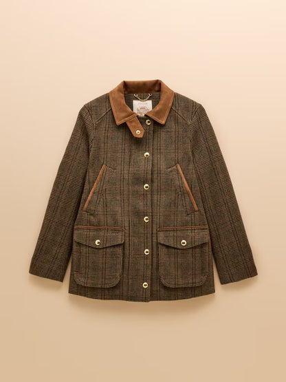 Joules Contemporary Brown Check Tweed Fieldcoat