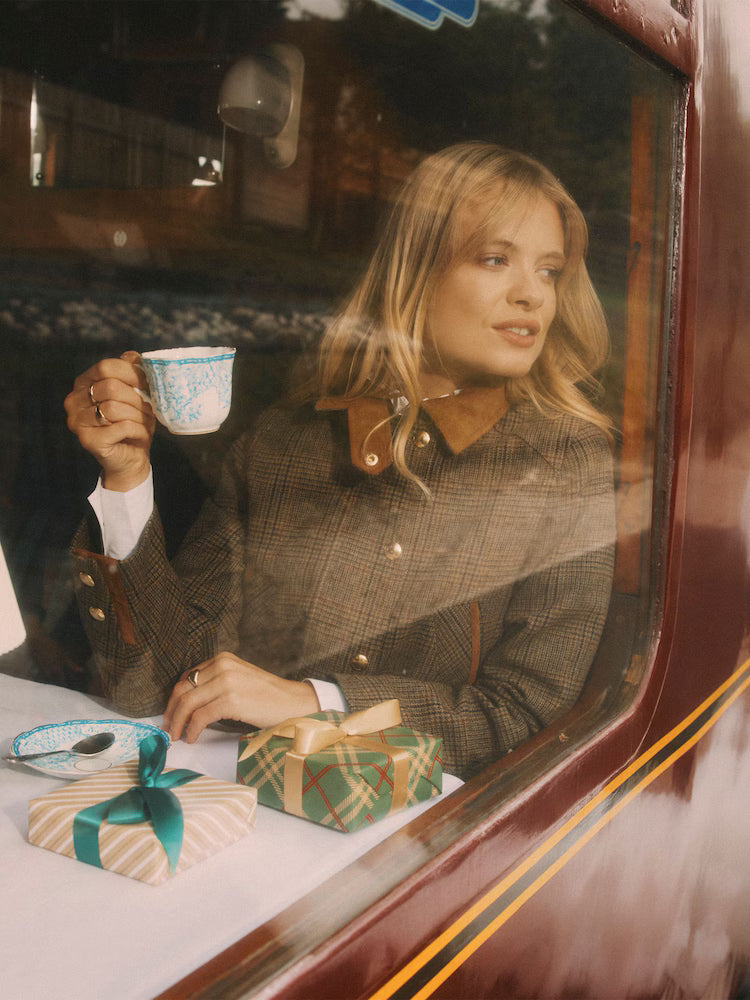 Joules Contemporary Brown Check Tweed Fieldcoat