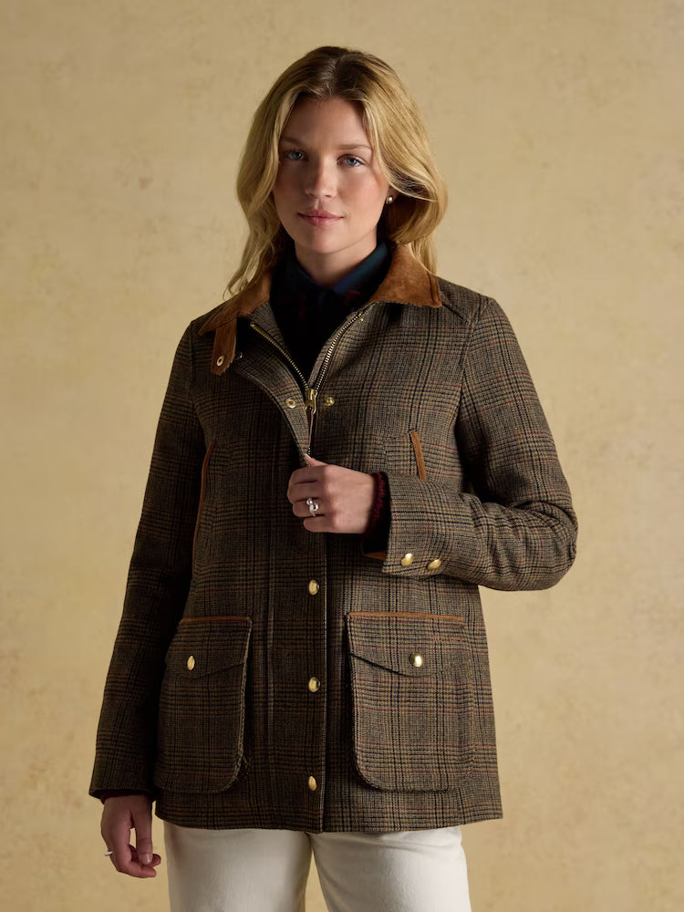 Joules Contemporary Brown Check Tweed Fieldcoat