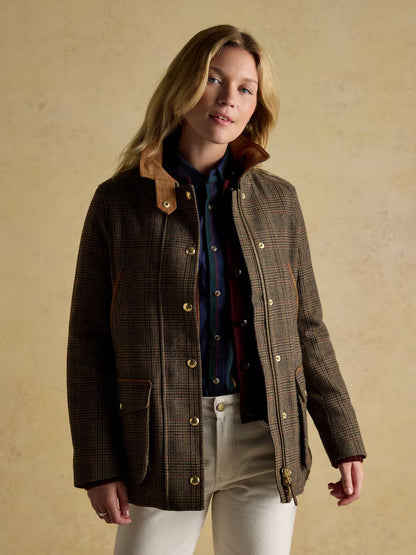 Joules Contemporary Brown Check Tweed Fieldcoat