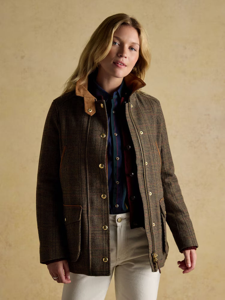 Joules Contemporary Brown Check Tweed Fieldcoat