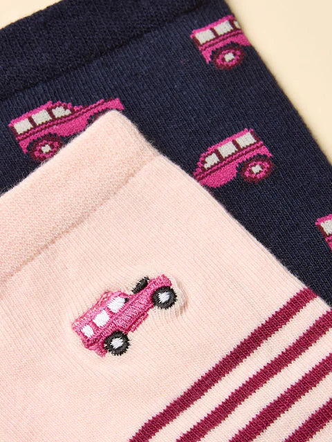 Joules Everyday Navy & Pink 2-Pack Socks: Camper Vans & Stripes